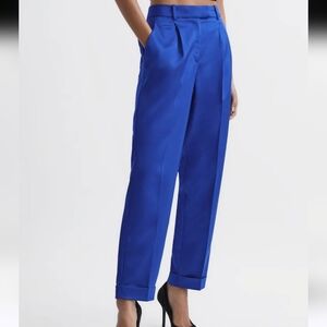 NWT REISS Cici Satin Taper Blue Trousers Womens US 8 Long UK 12L Pants $157